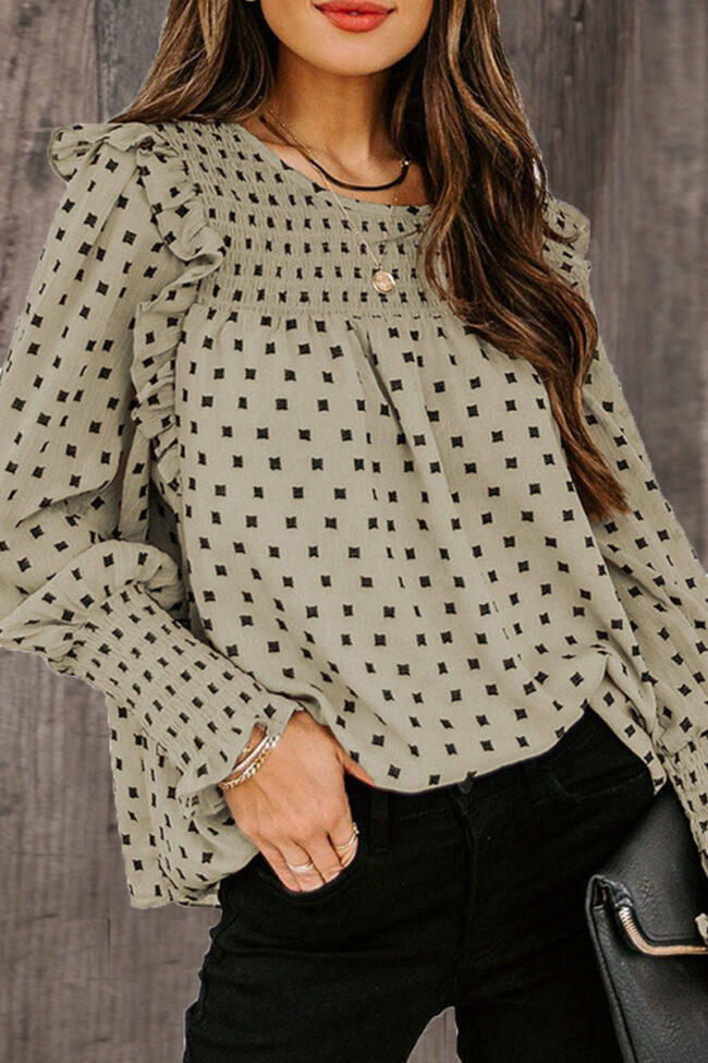 Fashion Street Polka Dot Split Joint O Neck Tops