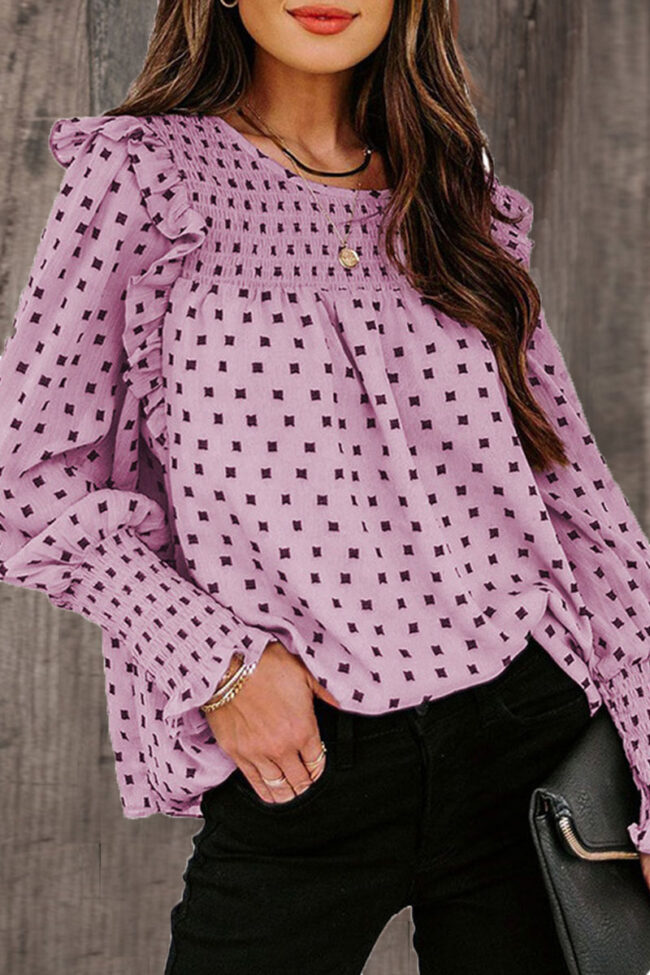 Fashion Street Polka Dot Split Joint O Neck Tops