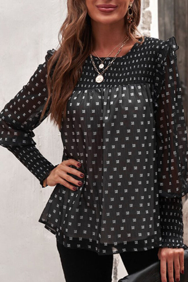 Fashion Street Polka Dot Split Joint O Neck Tops