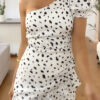 Street Polka Dot Split Joint One Shoulder Irregular Dresses