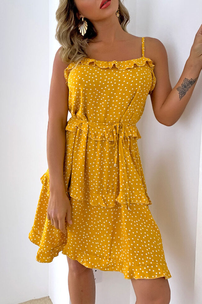 Street Polka Dot Split Joint Spaghetti Strap A Line Dresses