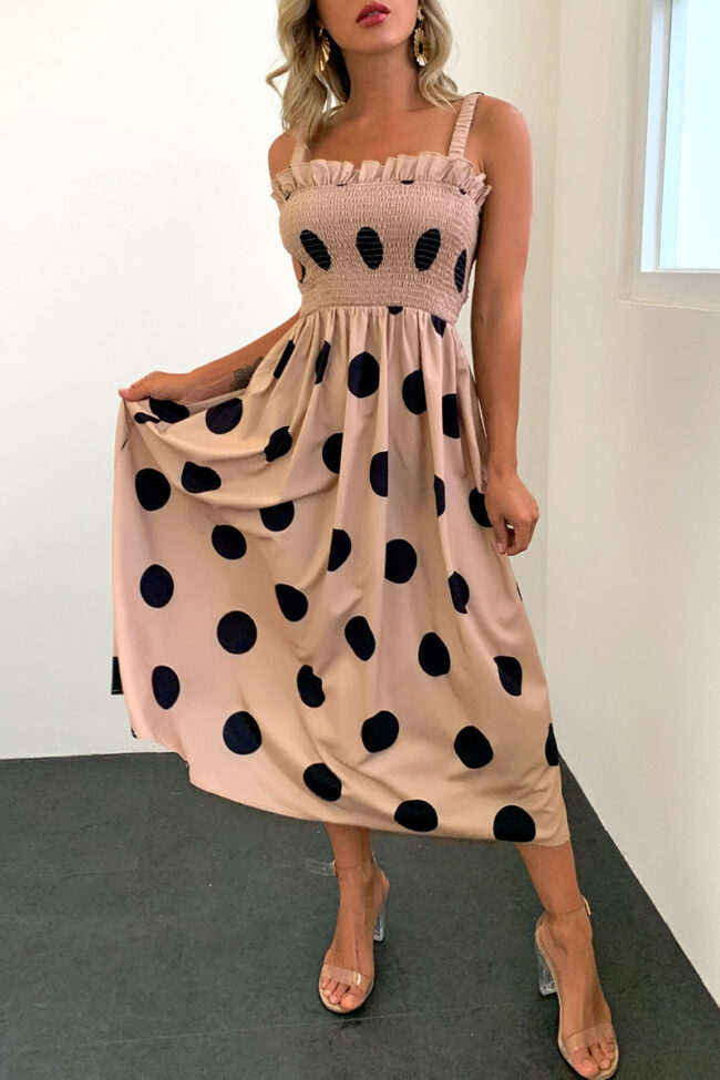 Street Polka Dot Split Joint Spaghetti Strap A Line Dresses