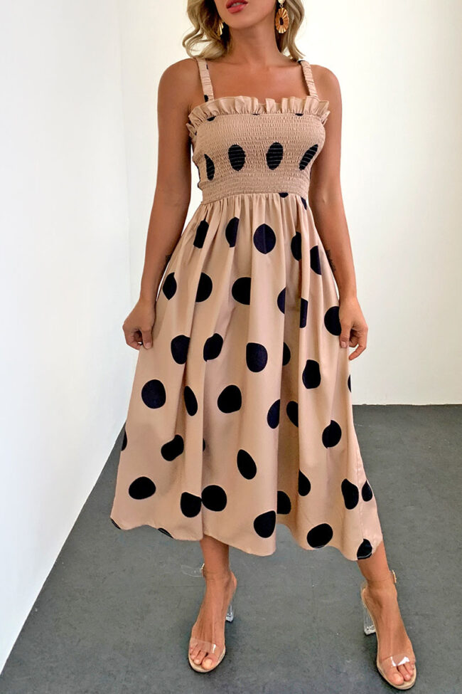 Street Polka Dot Split Joint Spaghetti Strap A Line Dresses