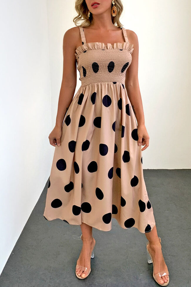 Street Polka Dot Split Joint Spaghetti Strap A Line Dresses