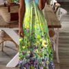 Fashion Sweet Print Split Joint V Neck Princess Dresses