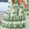 Fashion Sweet Print Split Joint V Neck Princess Dresses