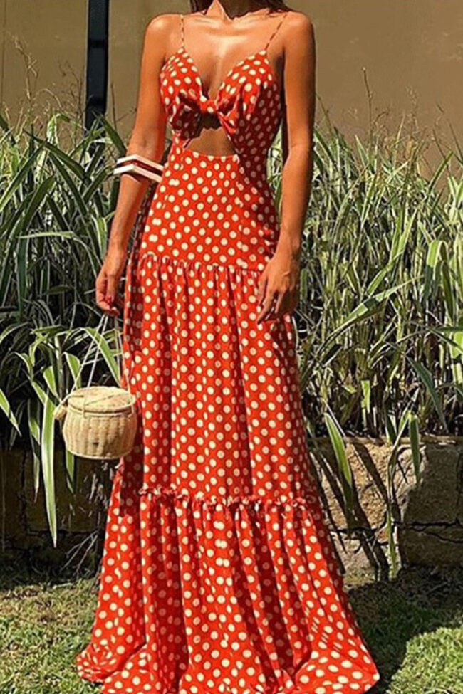 Fashion Street Polka Dot Split Joint V Neck A Line Dresses