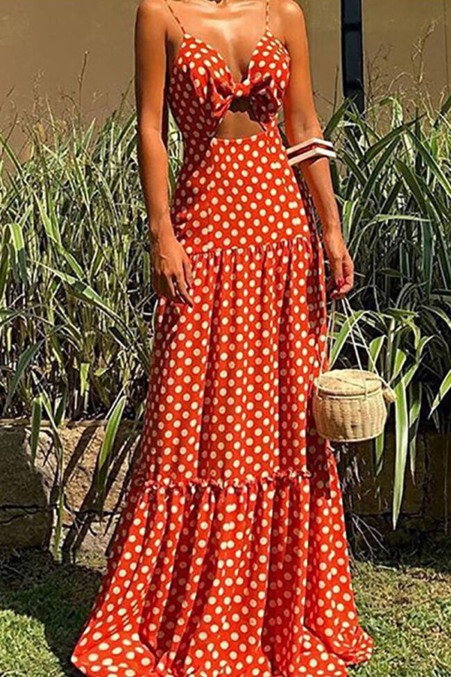 Fashion Street Polka Dot Split Joint V Neck A Line Dresses