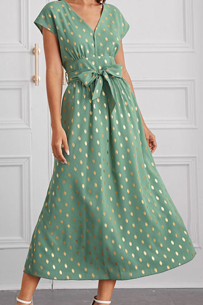 Fashion Street Polka Dot Split Joint V Neck Princess Dresses