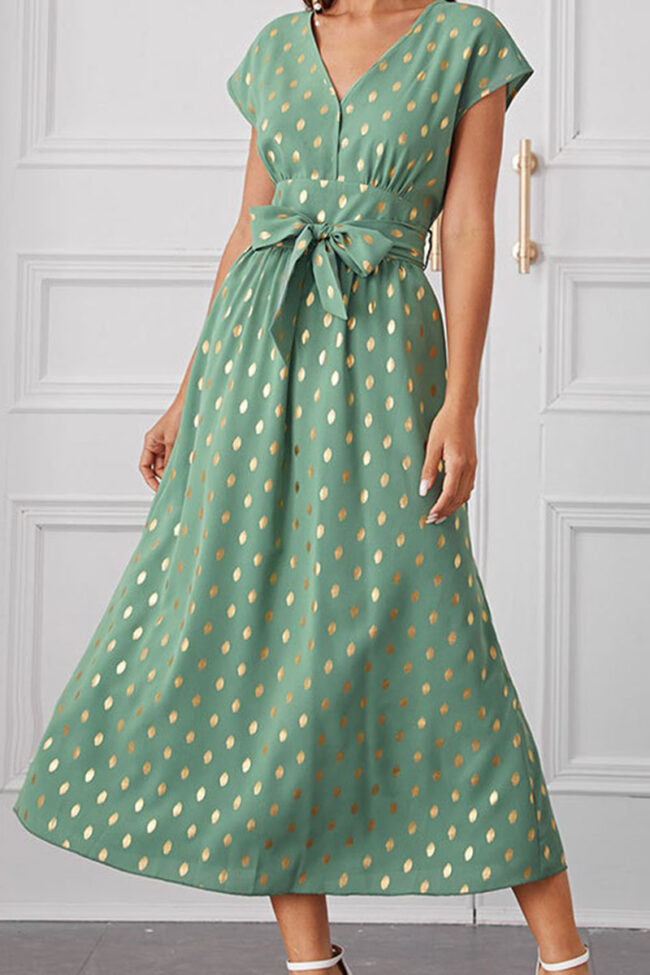 Fashion Street Polka Dot Split Joint V Neck Princess Dresses