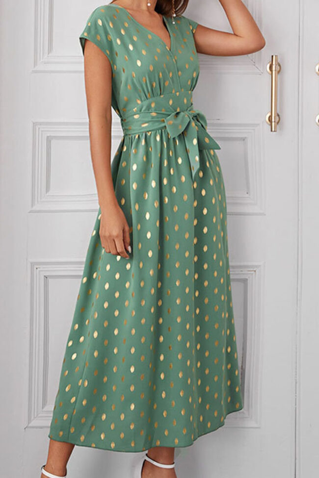 Fashion Street Polka Dot Split Joint V Neck Princess Dresses