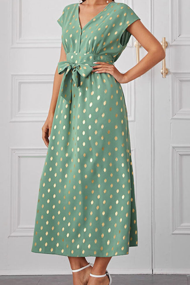 Fashion Street Polka Dot Split Joint V Neck Princess Dresses