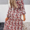 Fashion Sweet Print Split Joint V Neck Waist Skirt Dresses