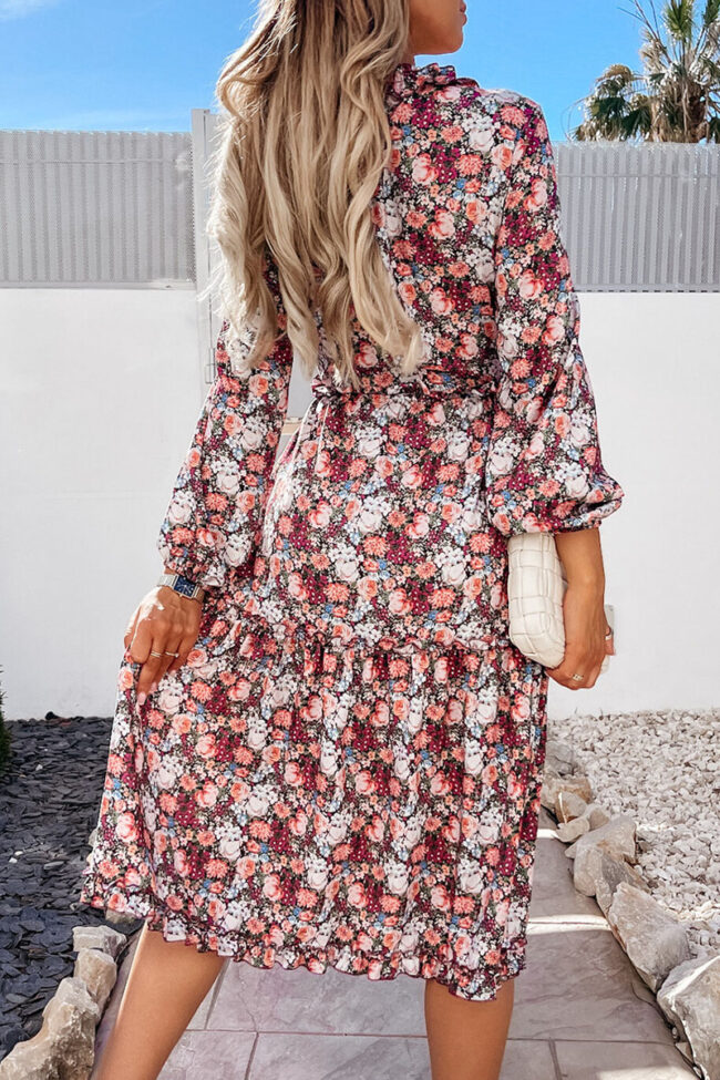 Fashion Sweet Print Split Joint V Neck Waist Skirt Dresses