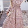 Fashion Sweet Print Split Joint V Neck Waist Skirt Dresses