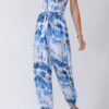 Fashion Street Print Backless Halter Loose Jumpsuits