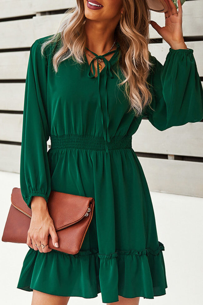 Fashion Street Solid Split Joint V Neck A Line Dresses