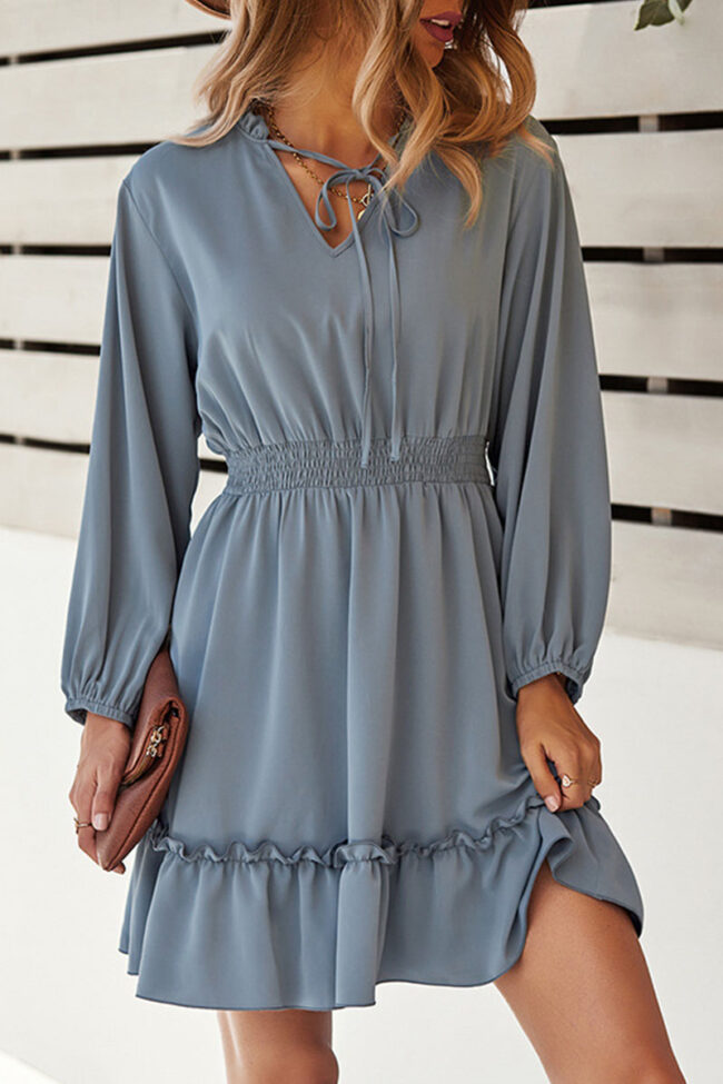 Fashion Street Solid Split Joint V Neck A Line Dresses