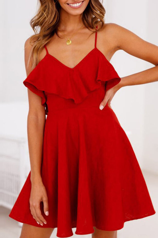 Fashion Street Solid Backless V Neck A Line Dresses