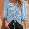 Fashion Street Solid Draw String V Neck Tops