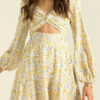 Fashion Street Print Hollowed Out V Neck Princess Dresses