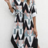 Street Print Split Joint Turndown Collar Irregular Dresses