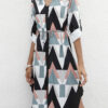 Street Print Split Joint Turndown Collar Irregular Dresses