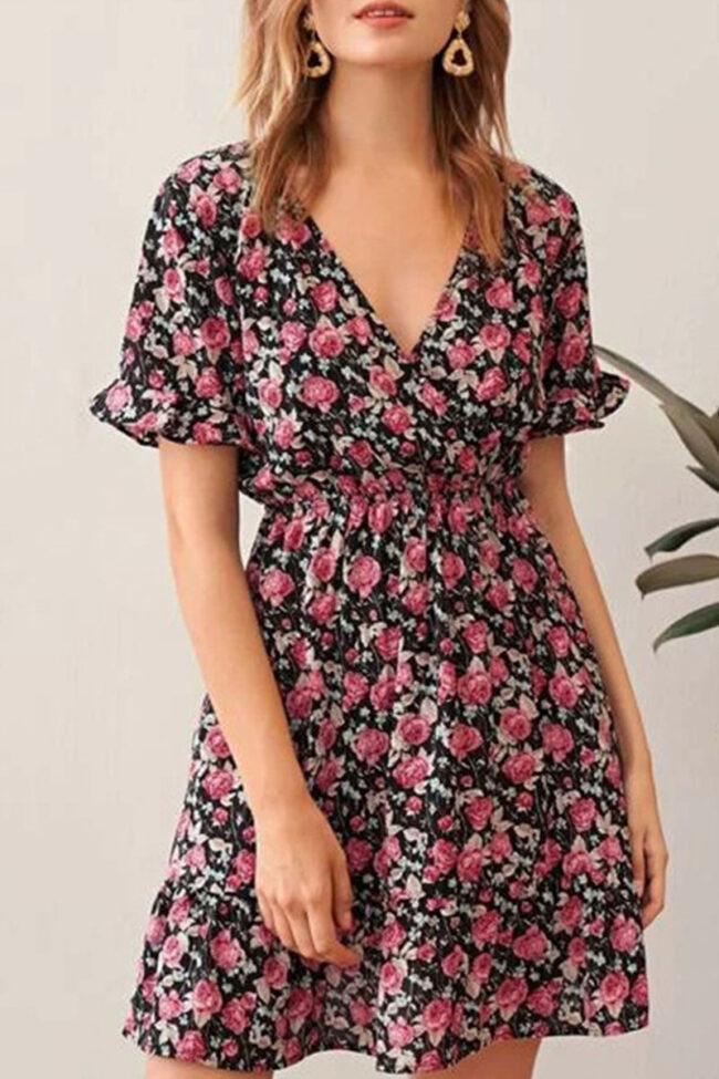 Fashion Street Print Split Joint V Neck A Line Dresses