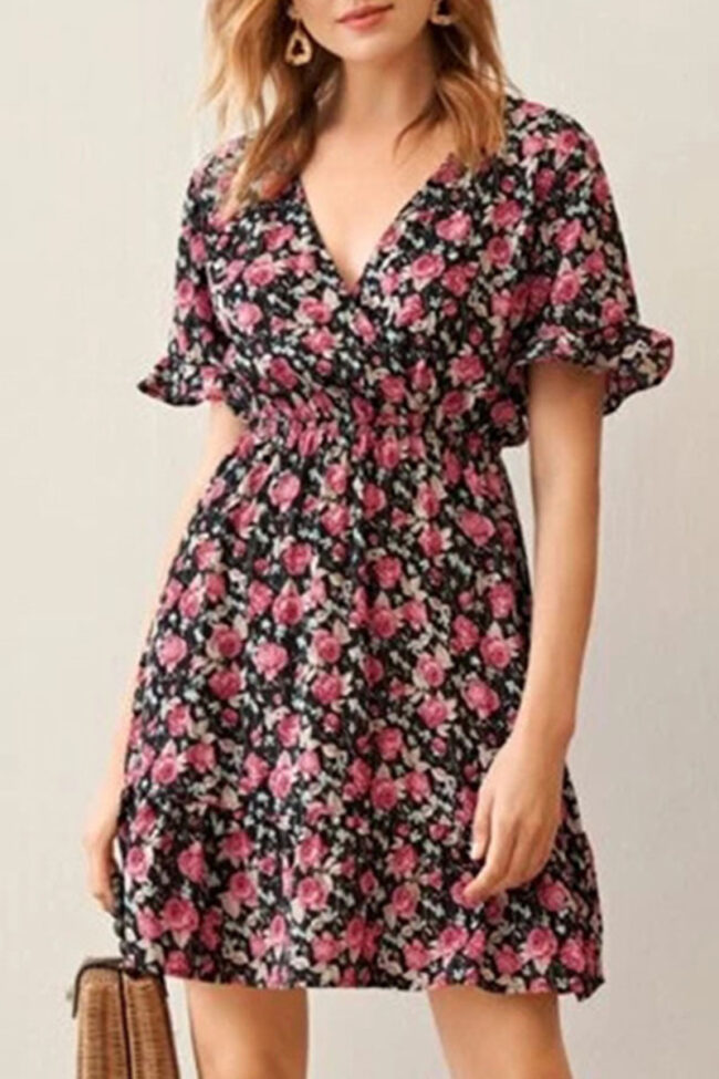 Fashion Street Print Split Joint V Neck A Line Dresses