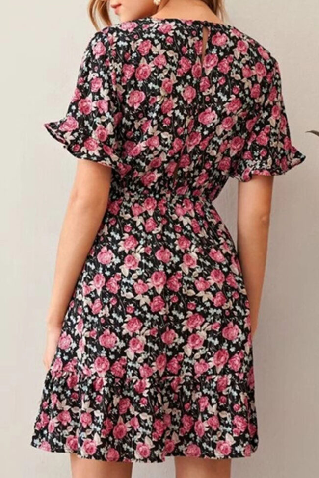 Fashion Street Print Split Joint V Neck A Line Dresses