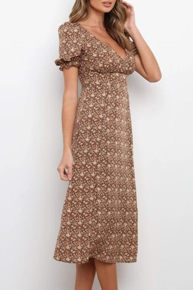 Fashion Street Print Split Joint V Neck A Line Dresses