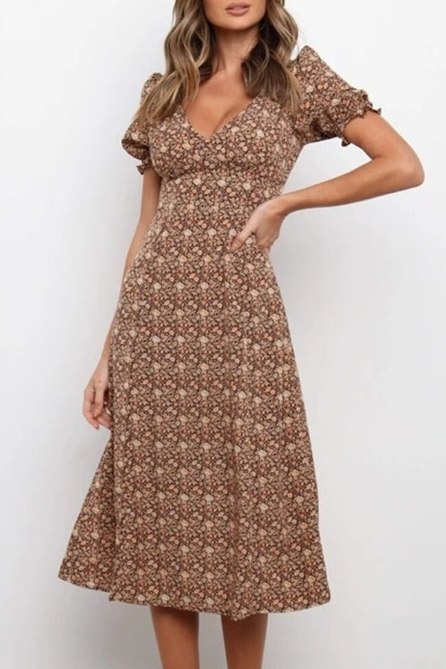 Fashion Street Print Split Joint V Neck A Line Dresses