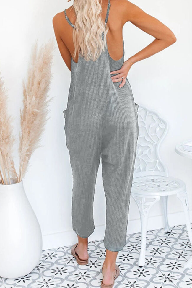 Fashion Street Solid Pocket V Neck Loose Jumpsuits