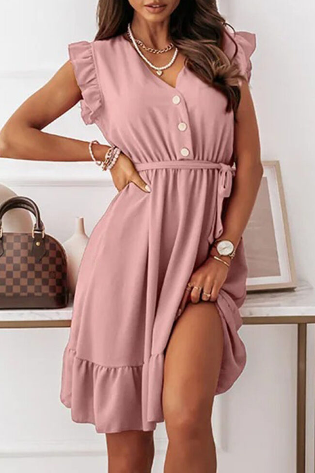 Fashion Sweet Solid Split Joint V Neck A Line Dresses