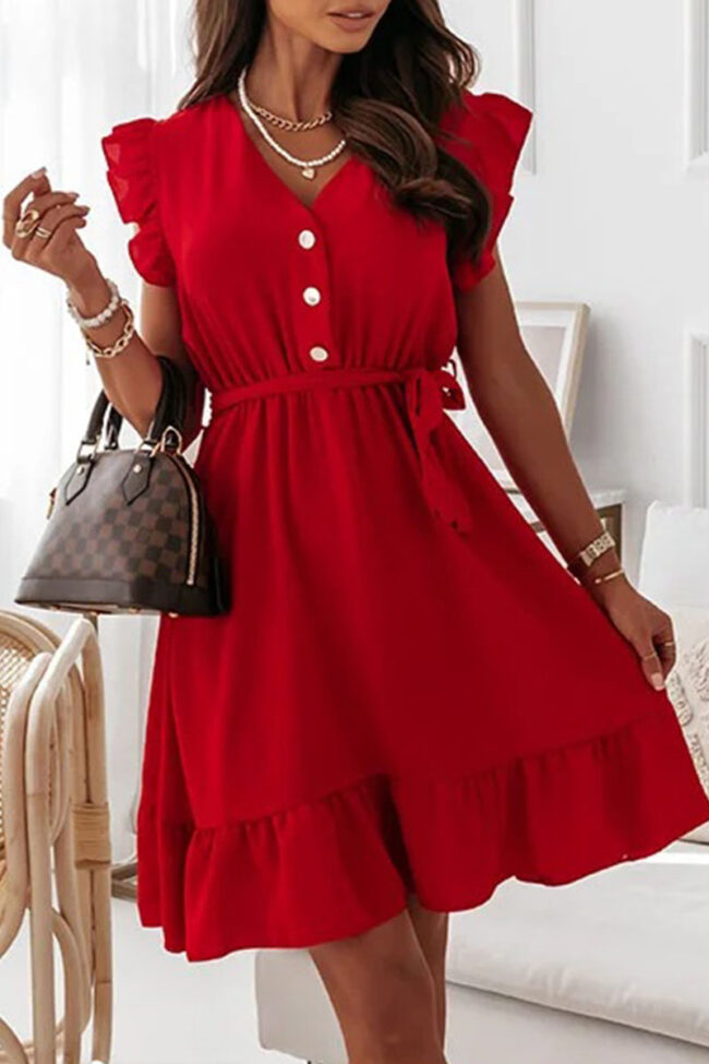 Fashion Sweet Solid Split Joint V Neck A Line Dresses