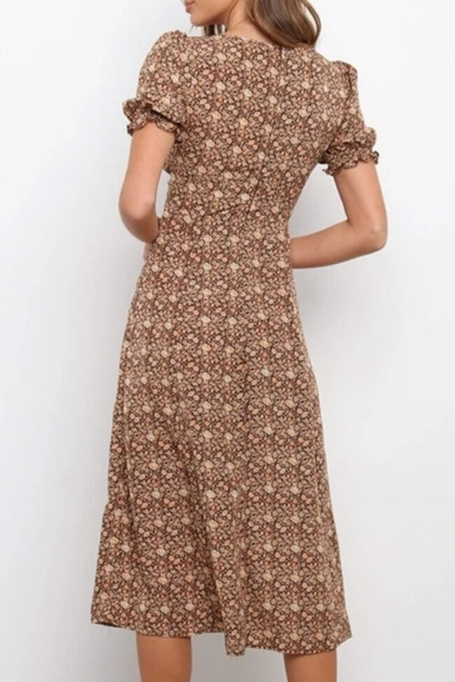 Fashion Street Print Split Joint V Neck A Line Dresses