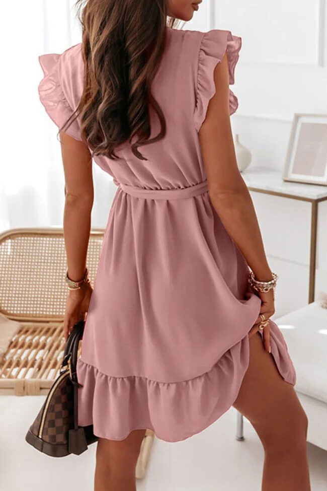 Fashion Sweet Solid Split Joint V Neck A Line Dresses