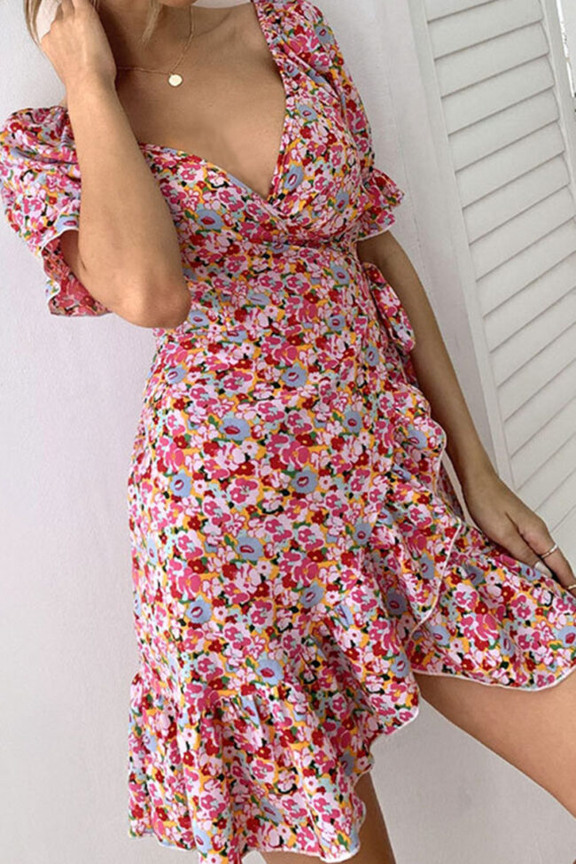 Fashion Street Print Split Joint V Neck A Line Dresses