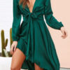 Fashion Sweet Solid Split Joint V Neck A Line Dresses