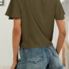 Fashion Sweet Solid Split Joint V Neck T-Shirts