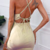 Fashion Street Solid Slit Spaghetti Strap Wrapped Skirt Dresses