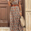 Fashion Street Print Split Joint V Neck A Line Dresses