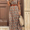 Fashion Street Print Split Joint V Neck A Line Dresses