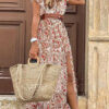 Fashion Street Print Split Joint V Neck A Line Dresses