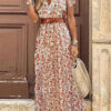 Fashion Street Print Split Joint V Neck A Line Dresses