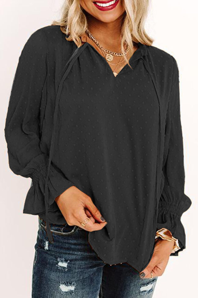 Fashion Sweet Solid Split Joint V Neck Tops