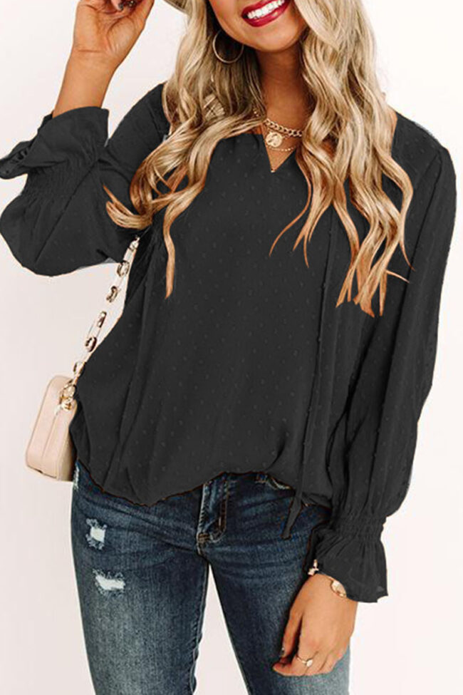 Fashion Sweet Solid Split Joint V Neck Tops