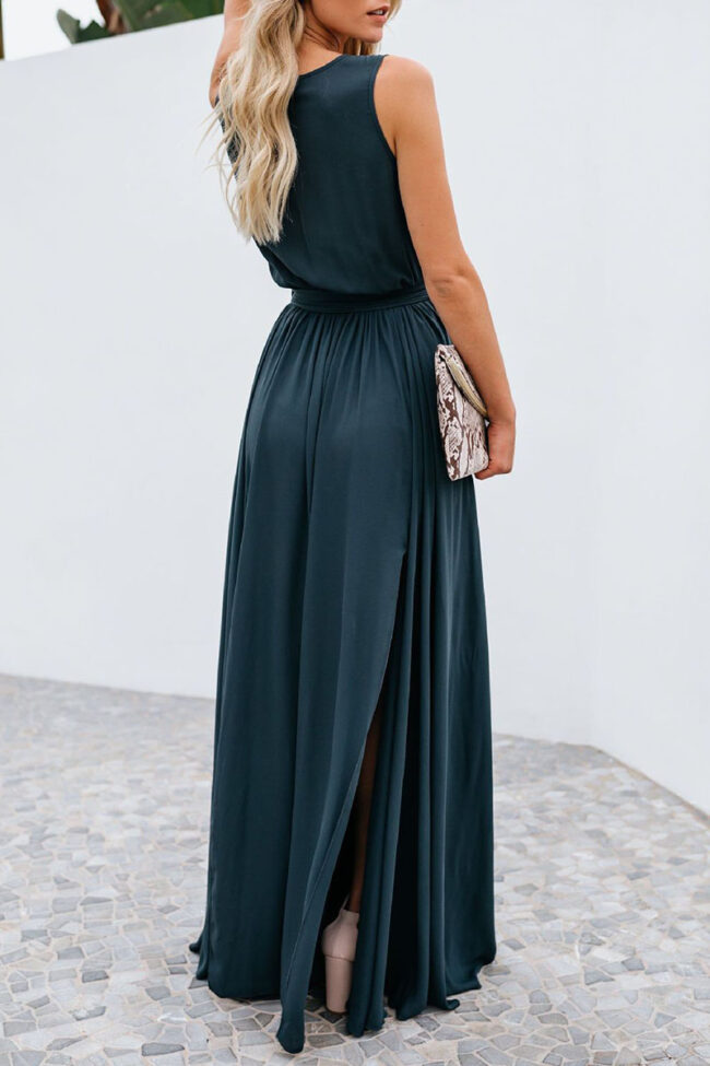 Fashion Street Solid Slit V Neck A Line Dresses