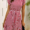 Fashion Sweet Striped Split Joint O Neck Irregular Dresses