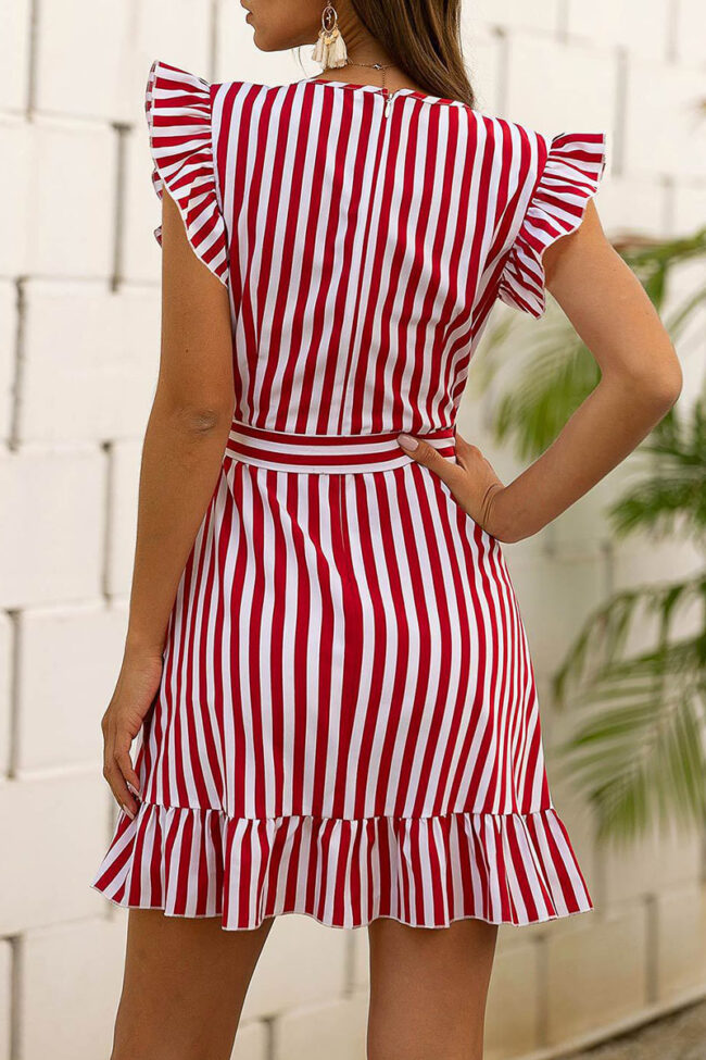 Fashion Sweet Striped Split Joint O Neck Irregular Dresses